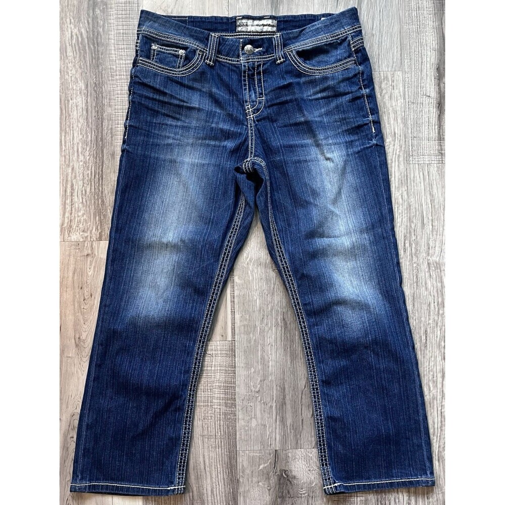 BKE Harper Jeans Women’s Size 33 Crop Blue Denim 26” Inseam Heavy Stitching